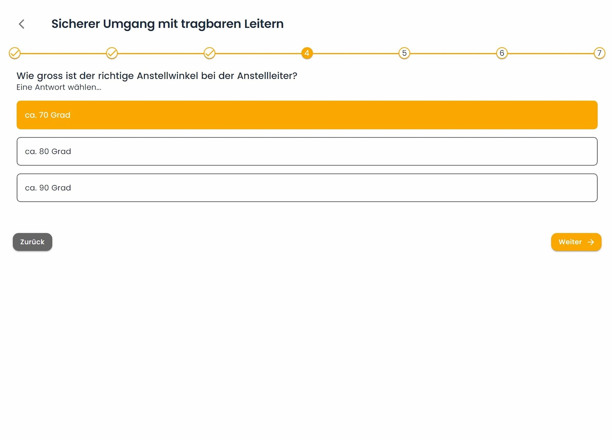 E-Learning-Kurs mit Lernkontrolle in der safely Software