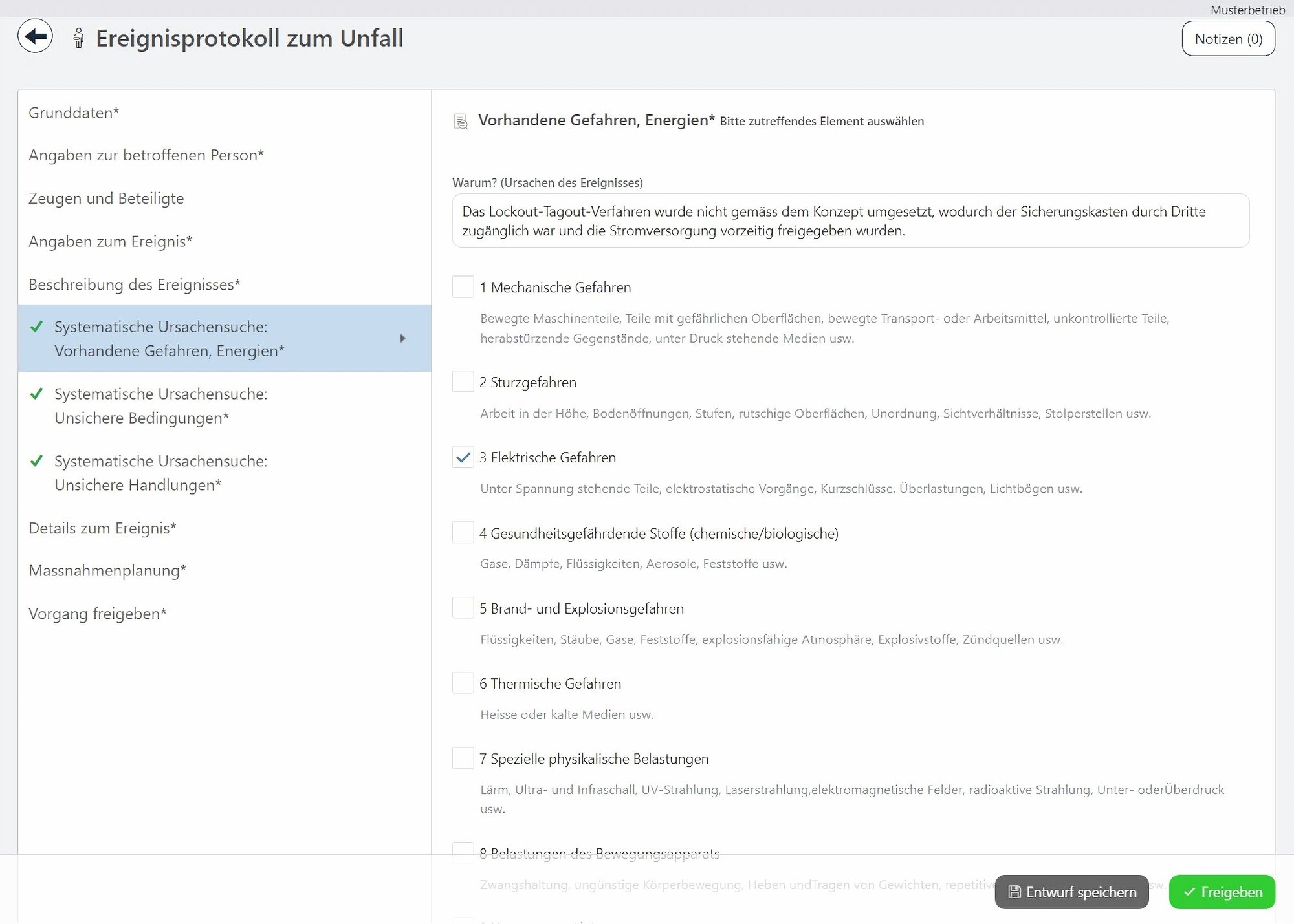 Unfallmeldung mit statistischer Auswertung in safely